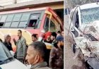 निजी बस व कार में जोरदार टक्कर, हादसे में युवती समेत 6 लोग घायल
