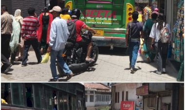 राह चलती सवारियों को आवाजें लगाकर बुला रहे है परिचालक...... निजी बसें लगा रही है .........शहर के प्रमुख मार्ग पर जगह-जगह जाम