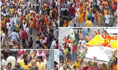 भगवान जगन्नाथ की रथ यात्रा में...... उमड़ा आस्था का सैलाब , हजारों  श्रद्धालु रथ को खींचने के लिए   त्सुक नजर आए....