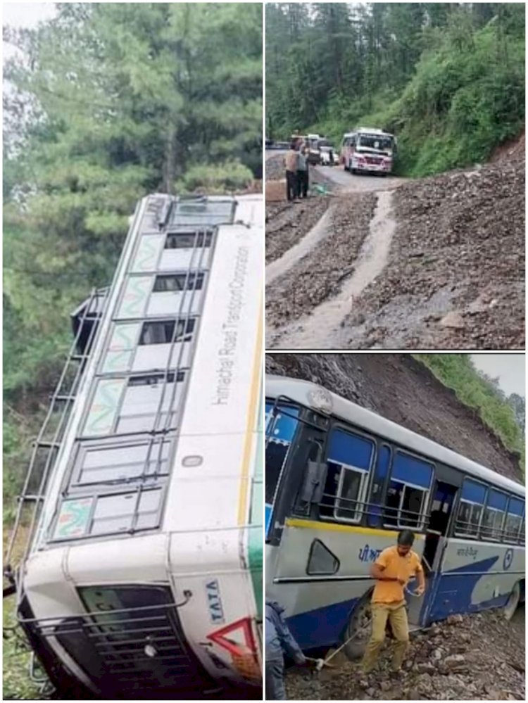 चौपाल और राजगढ़ में लैंडस्लाइड की चपेट में आई बस ......बुजुर्ग सहित सतलुज में बही 18 बकरियां .....