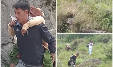 .......जब मंत्री के पी.एस.ओ ने बीमार वृद्ध महिला को पीठ पर उठाकर पार करवाया हाइवे...