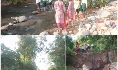 रोजना जान जोखिम में डालकर नदी पार कर रहे नौनिहाल.....  नाहन की सलानी कटौला पंचायत में....