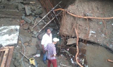 मूसलाधार बारिश से रानीताल के नजदीक नाला हुआ ध्वस्त,नप एक्शन मोड़ में