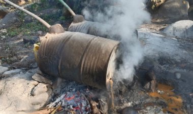 खारा के जंगल में अवैध शराब की 3 भट्टियां पकड़ी, 25 लीटर लाहन नष्ट की