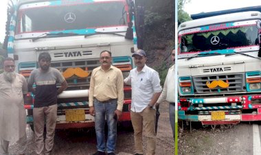 फ़र्जी नम्बर प्लेट - ओवर लोडिंग पर  आरटीओ ने डेढ़ लाख का किया चालान: नेशनल हाईवे पर मोगीनन्द में चला चाबुक..