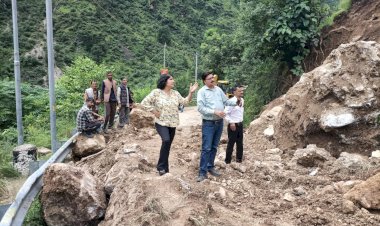 उपायुक्त ने औट-बंजार सड़क मार्ग पर धामण में हुए भूस्खलन का  जायजा लिया