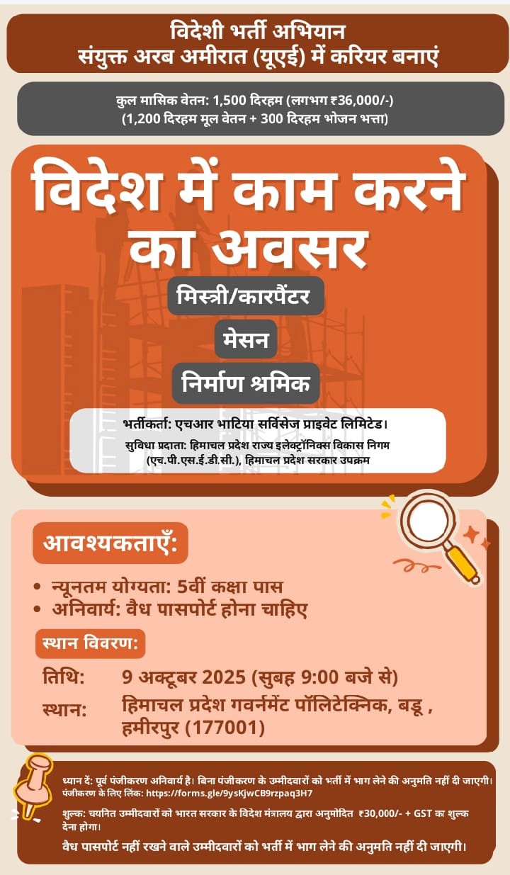 युवाओं के लिए विदेश में रोजगार के सुनहरे मौके, बड़ू में सुनील शर्मा बिट्टू करेंगे अभियान का शुभारंभ