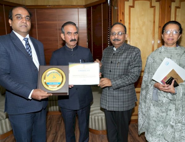 प्रमुख एवं मध्यम सिंचाई गणना को पूरा करने पर हिमाचल सम्मानित