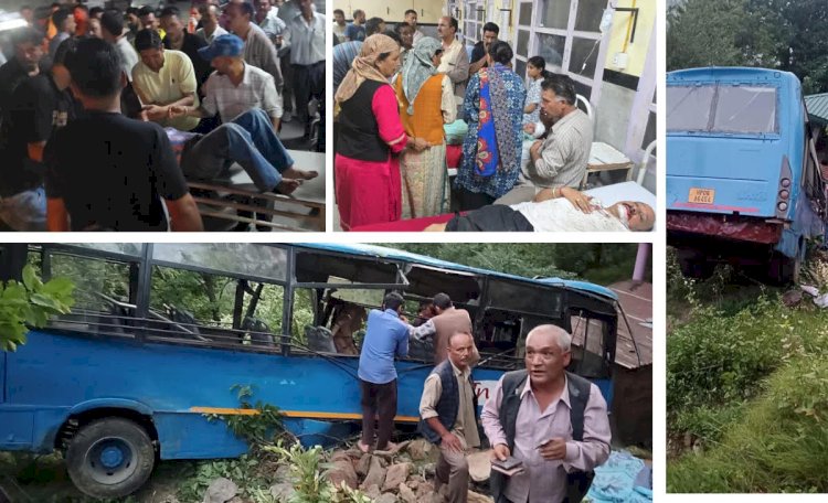 HRTC की बस  दुर्घटनाग्रस्त ...परिचालक समेत दो लोगों की दर्दनाक मौत, 22 यात्री घायल.....